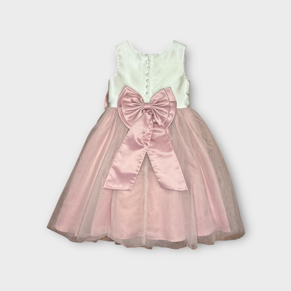 Rare Editions Pink Tulle Bow Flower Girl Dress - Picture 7 of 10